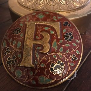 Cloisonné Inlaid within Brass Letter F Belt Buckle